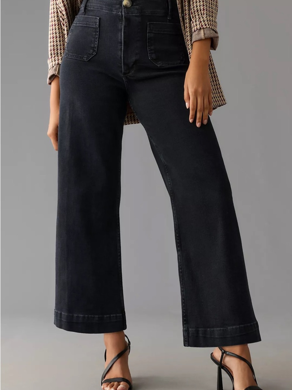 Anthropologie Maeve the Colette Black Wide-Leg High-Rise Jeans pants 32T crop